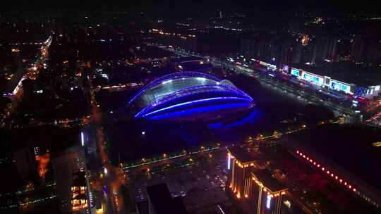 沈阳奥林匹克体育中心夜景航拍视频素材模板下载