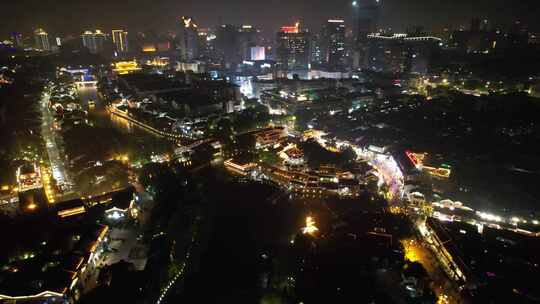 江苏苏州山塘街夜景灯光航拍