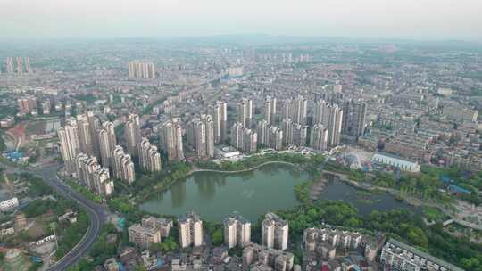 湖南省湘潭市雨湖公园城市风光航拍