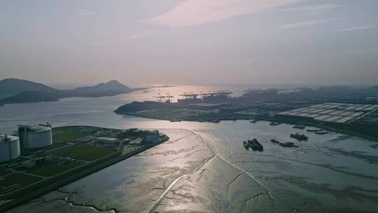 4k航拍洋山港码头集装箱堆场