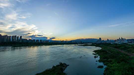 西双版纳景洪市澜沧江夕阳延时4K