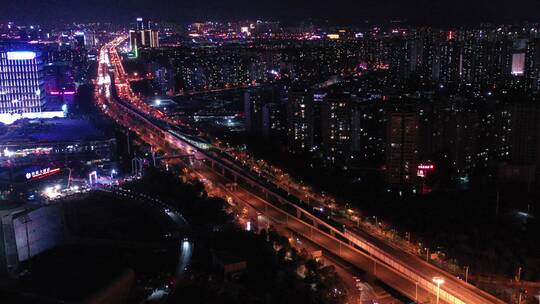 昆明螺蛳湾夜景交通航拍