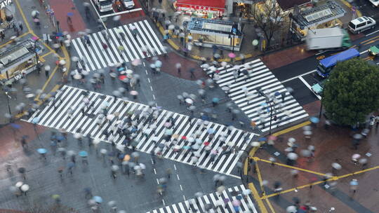 人群与汽车穿越十字路口 延时