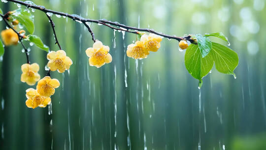 惊蛰春雨谷雨清明雨水春天植物树枝树叶滴水