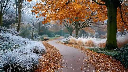 秋日林间铺满落叶的小路