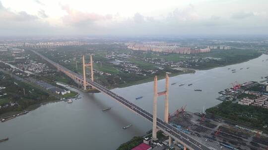 上海闵浦大桥黄浦江4K航拍原素材