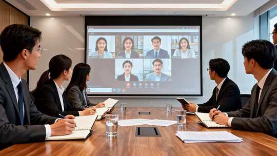 商务人士远程视频会议场景