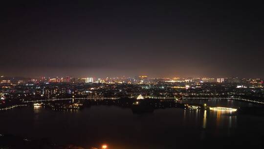 城市夜景航拍夜晚小区建筑泉州丰泽西湖夜景