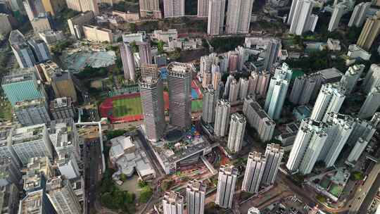 航拍香港城市全景鸟瞰高楼林立高密度住宅