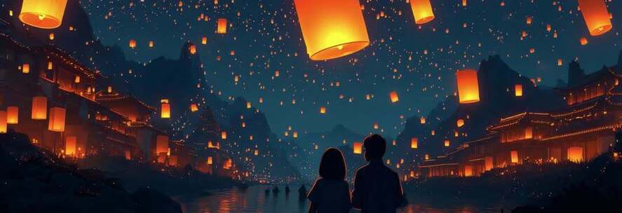 宽屏花灯 花灯节 放花灯 孔明灯