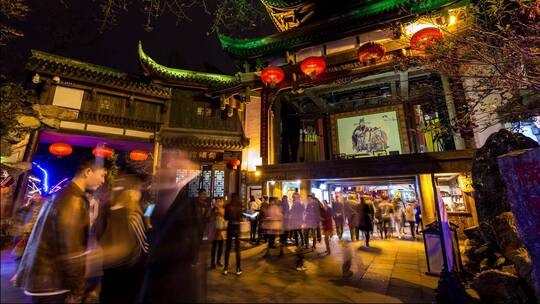 成都锦里夜景大范围延时摄影4k原素材