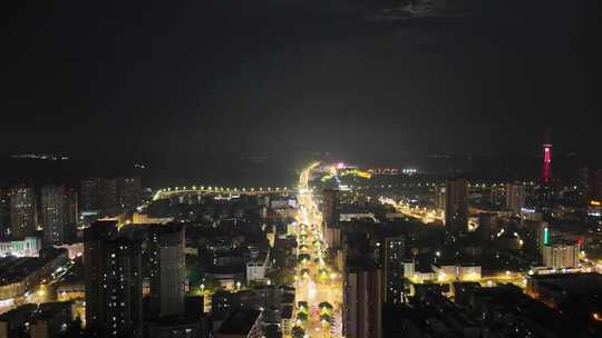 四川德阳城市大景夜景灯光航拍