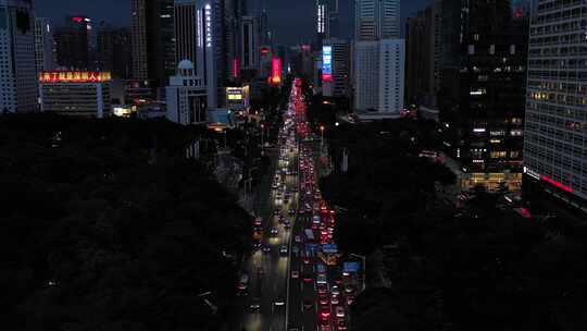 航拍深圳深南路夜景车流