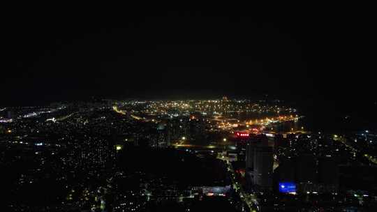 山东烟台城市夜景交通航拍