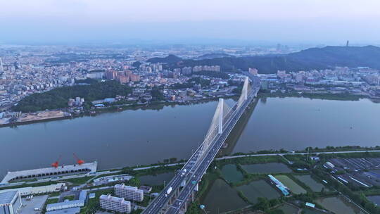 江门西江桥梁航道航拍城市风光视频素材模板下载