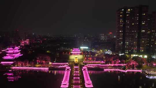 浙江湖州项王公园夜景航拍