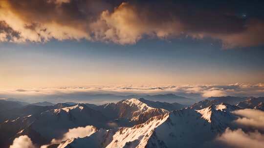 壮丽雪山云海景观的高空俯瞰视角