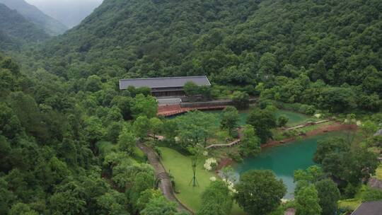 浙江杭州富阳区黄公望隐居地纪念馆航拍视频素材模板下载