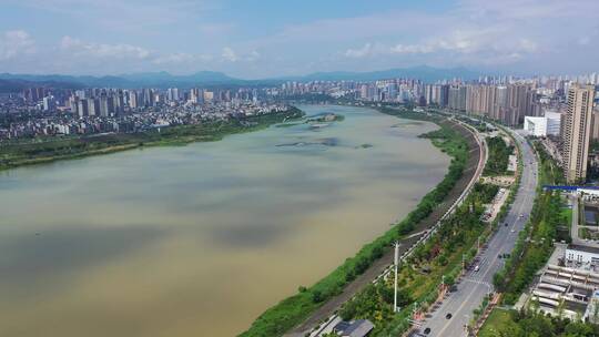 陕西安康市汉江城市江滨天际线风光