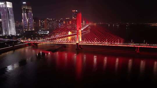 城市夜景八一大桥航拍素材