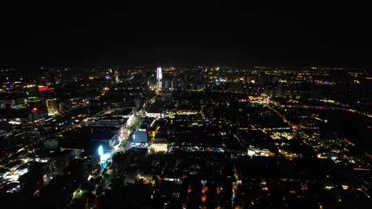 济南老城区泉城市广场夜景灯光航拍