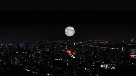 4K城市夜景月亮升起