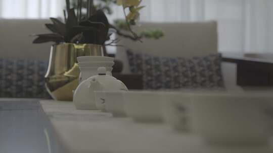 室内茶几茶具摆件特写