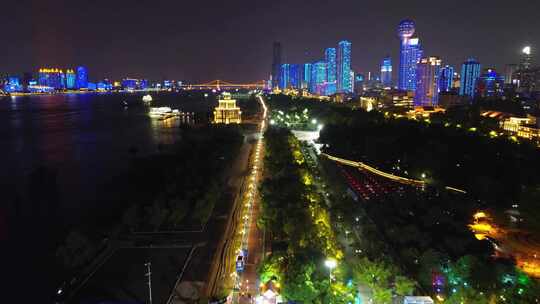 武汉夜景城市风光航拍