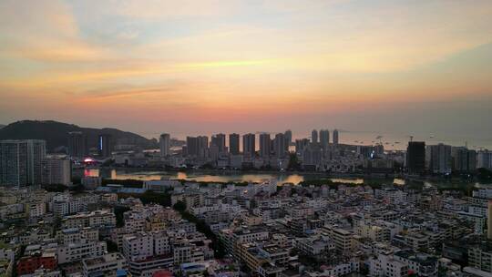 三亚城市交通夜景航拍