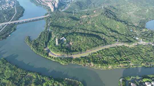 广州从化区流溪河湿地公园航拍文峰塔景观