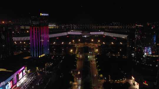 福建省福州海峡国际会展中心潘墩路夜景航拍