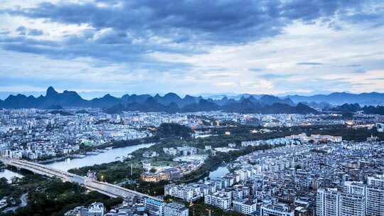 桂林城区傍晚城市景观航拍延时