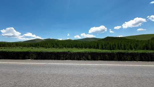 开车行驶在草原道路中  第一视角草原风景