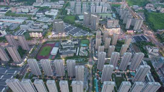 杭州滨江城市建筑夜景航拍