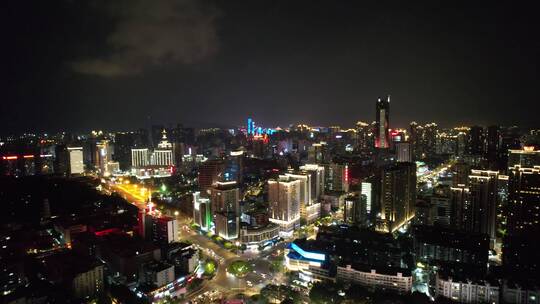 夜晚福建福州现代都市风景夜景航拍