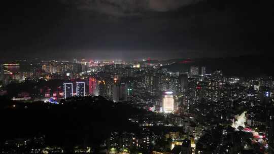 广西梧州城市大景万家灯火夜景航拍