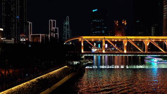 天津航拍夜景进步桥