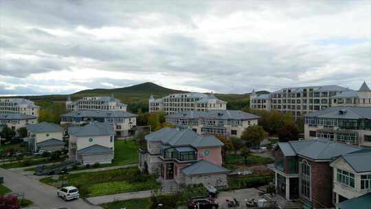 住宅区与远山全景 建三江城市航拍