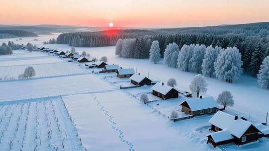 冬至冬季立冬入冬雪景4K