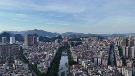 广东云浮南山河城市风光航拍