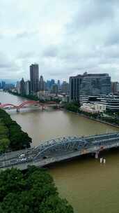 竖屏航拍广州海珠桥城市建筑多镜头