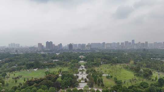 航拍四川眉山东坡城市湿地公园