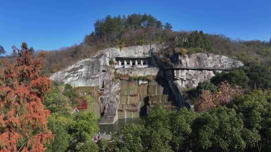 绍兴新昌大佛寺卧佛殿航拍视频素材模板下载