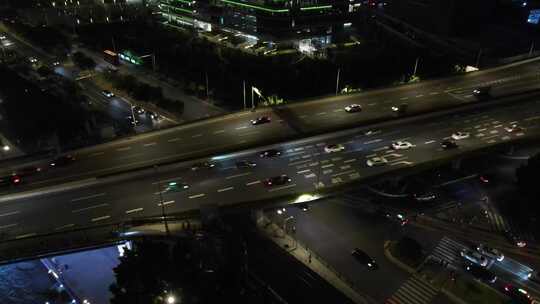 广州城市夜景交通航拍