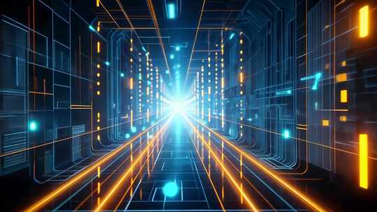 4K科技数字光线通道信息高速霓虹灯航拍