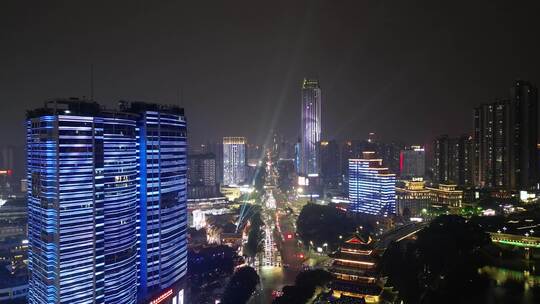 航拍广西南宁民族大道夜景