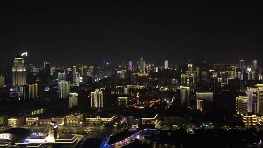 航拍湖北武汉夜景长江夜景江城夜景