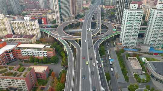 上海市黄浦区延安东路立交桥车流航拍延时风