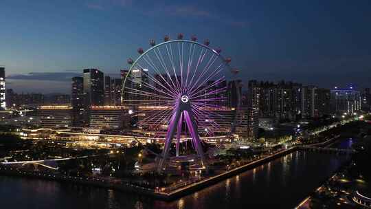 深圳宝安欢乐港湾摩天轮夜景右环绕