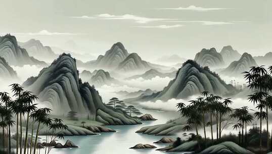 水墨山水古风背景素材